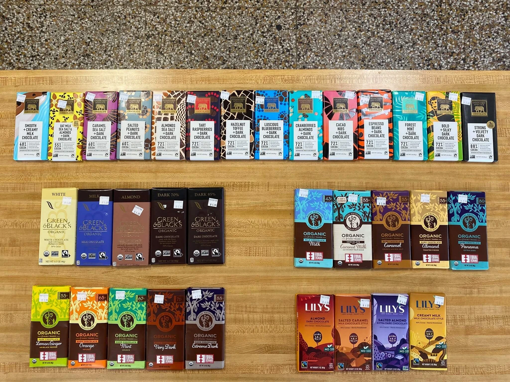 A wide selection of chocolate bars